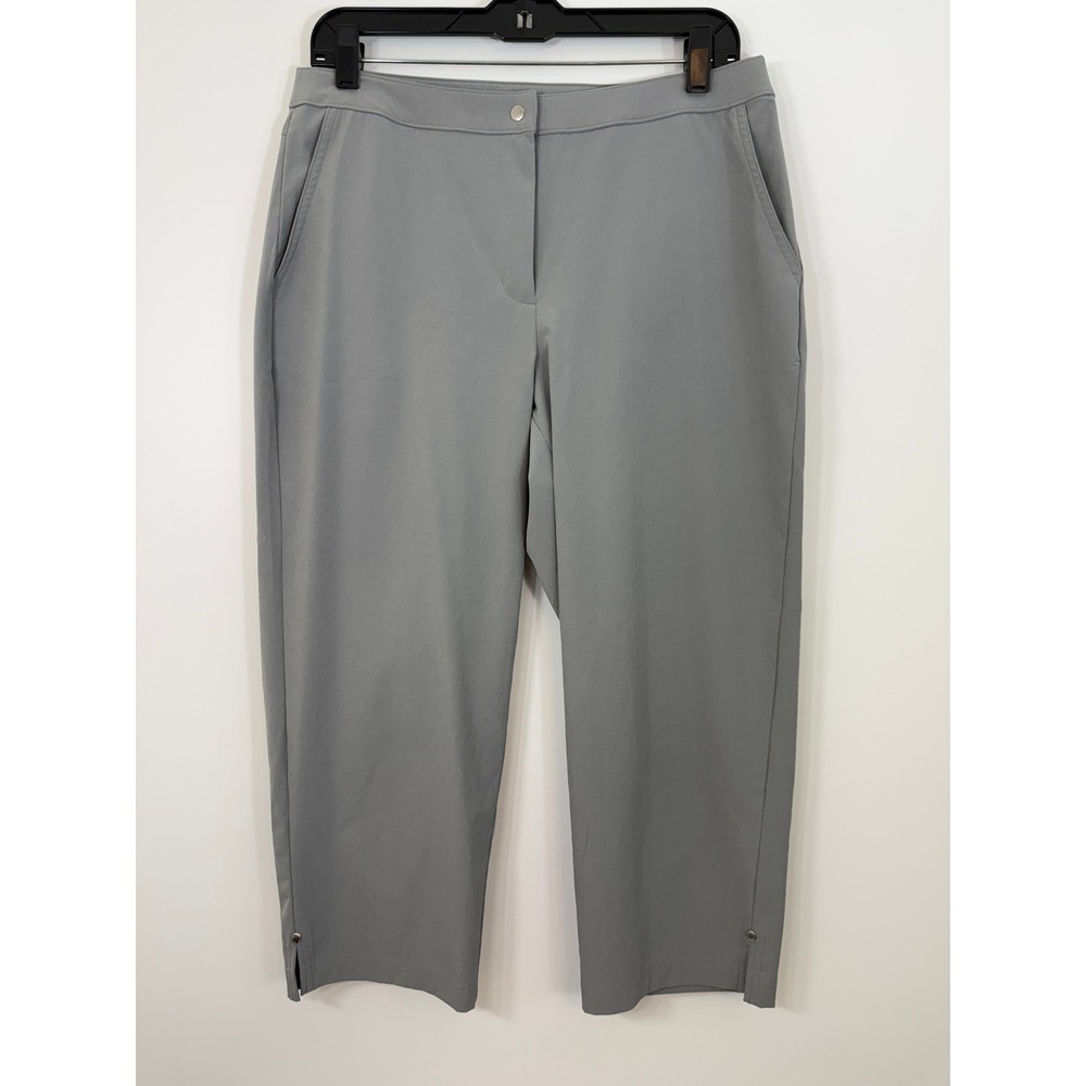 Chico's Zenergy Gray Cropped Pants Small 0.5 Snap Button Ankle Slit Athleisure